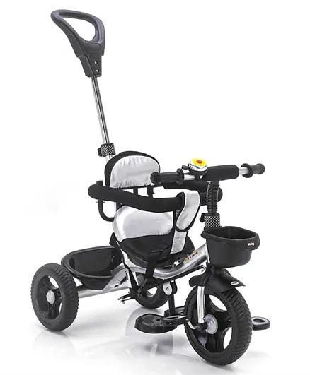 فاب ان فانكي - دراجة ثلاثية العجلات للأطفال مع مقبض دفع للوالدين ومقعد مُخمَّل - رمادي