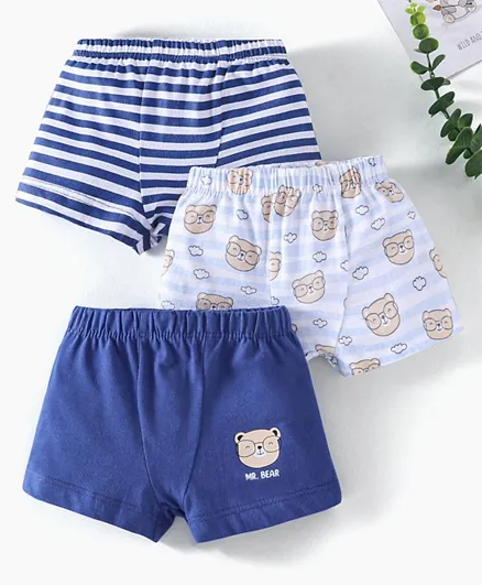 Babyhug 100% Cotton Briefs Striped & Printed Pack of 3 - Blue