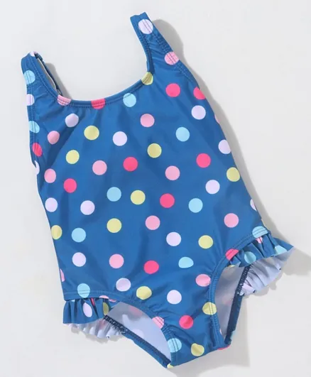 بيبي هاغ ملابس سباحة بلا أكمام وتصميم قصة على شكل V بنقشة بولكا دوت - لون بحري