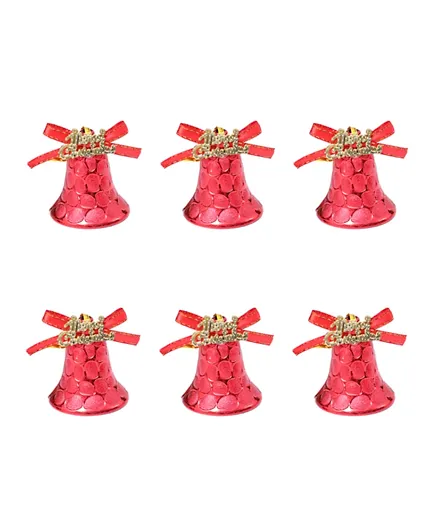 زينة معلقة على شكل جرس مكتوب عليها ميري كريسماس باللون الأحمر - مجموعة من 6 قطع