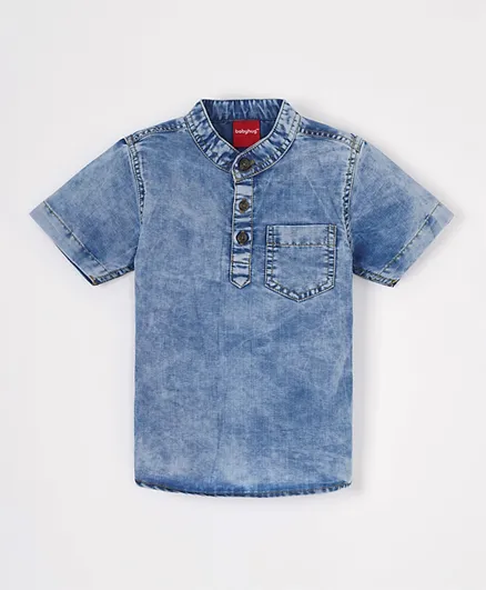 Babyhug Half Sleeves Washed Denim Kurta Shirt Solid- Blue