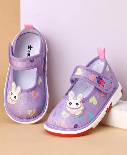 Cute Walk by Babyhug Casual Shoes With Velcro Closure Heart Print and Bunny Patch - Purple