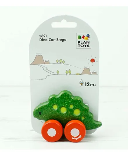 Plan toys Wooden Dino Car Stego - Green & Orange