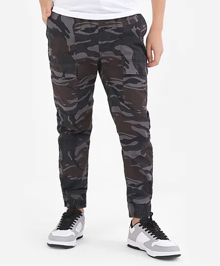 Primo Gino Cotton Elastane Ankle Length All Over Camo Print Jogger With Pockets - Grey Green
