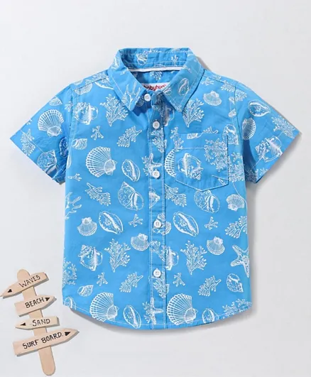 بيبي هاغ - قميص قطن مطبوع  - ازرق