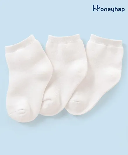 Honeyhap Premium Cotton Bamboo Regular Antibacterial Terry Socks Solid Colour Pack of 3 - White
