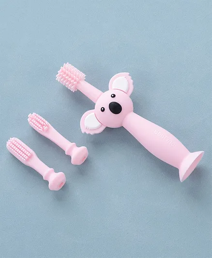 Bonfino Silicone Tootbrush With Training Heads Oral Care Set - Pink