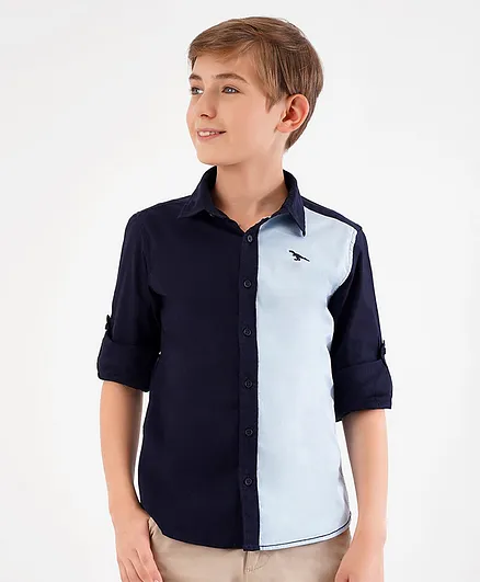 Primo Gino 100% Cotton Woven Full Sleeves Colour Block Shirt - Blue