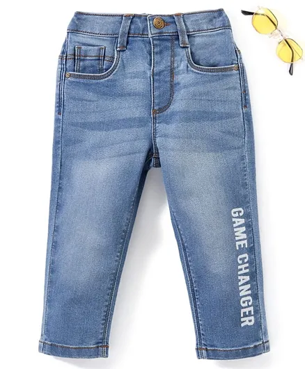 بيبي هاغ جينز دينم قابل للتمدد طول كامل بطبعة نصية جيم تشينجر - أزرق