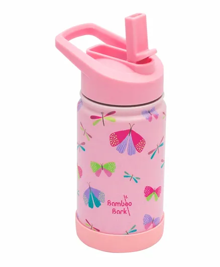 Bamboo Bark Butterfly Print Stainless Steel Water Bottle Pink - 350mL