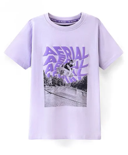 Pine Kids 100% Cotton Half Sleeves Biowashed T-Shirt Aerial Print - Purple