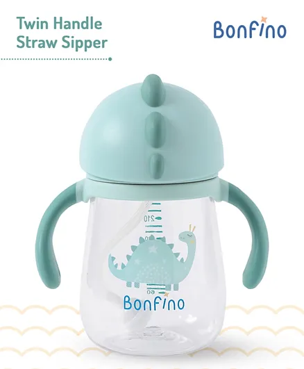Bonfino Dino Print Straw Sipper Cup Blue - 240mL
