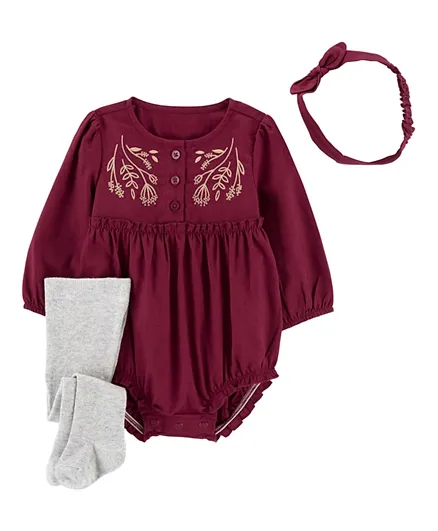 Carter's 3-Pack Bodysuit, Headwrap And Stockings Set - Dark Red