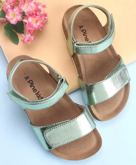 Pine Kids Casual Wear Sandals with Velcro Belt Closure - Green Metallic