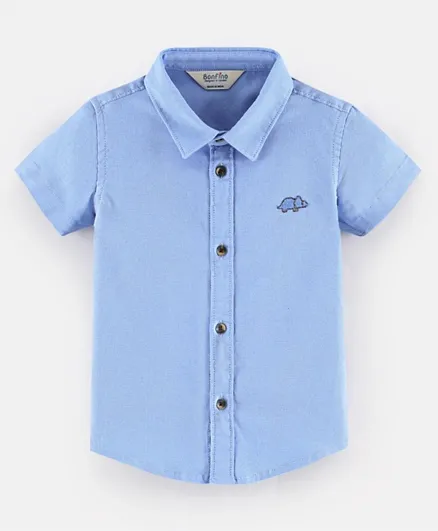 بونفينو - قميص قطن نصف كم سادة  - أزرق