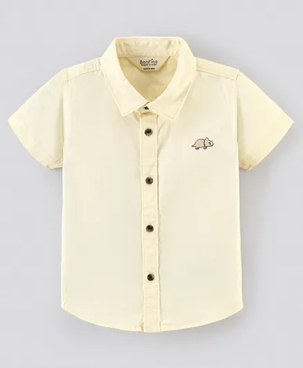 قميص بونفينو بأكمام قصيرة من القطن الخالص والإيلاستين - أصفر فاتح