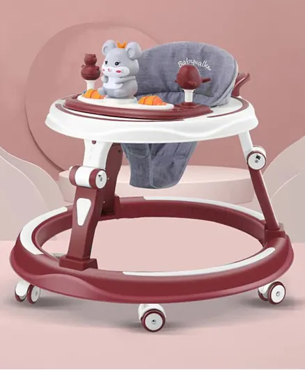 Baby Multi Function Adjustable Height Baby Walker with Toy Bar & Music - Red White