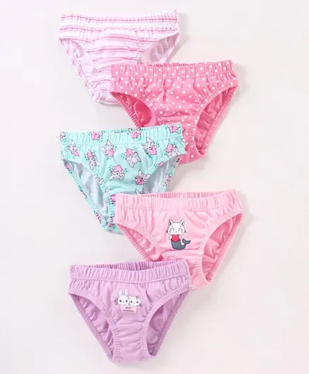 Babyhug 100% Cotton Kitty Print Panties Pack of 5 - Pink Blue & Purple