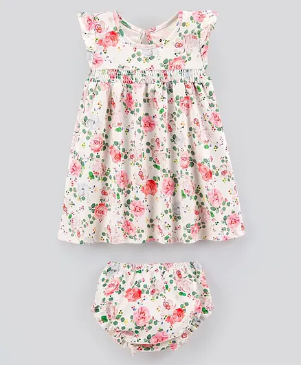 Bonfino Floral Frill Sleeves Dress with Bloomer - Multicolor