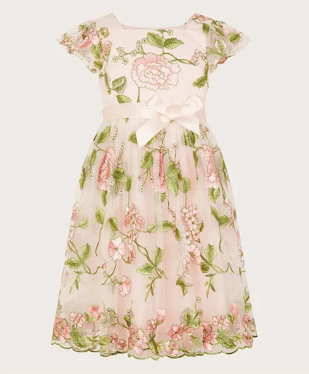 Monsoon Children Tabitha Tapestry Rose Net Dress - Pink