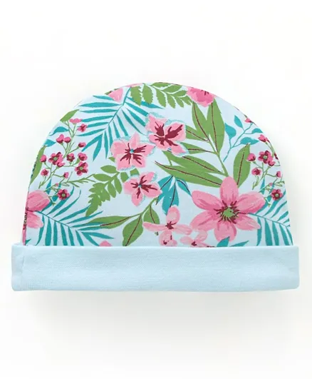 قبعة قطنية 100% مطبوعة بنقش الأزهار من بيبي هاغ - أزرق