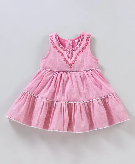 Babyhug 100 Cotton Sleeveless Ethnic Dress - Pink