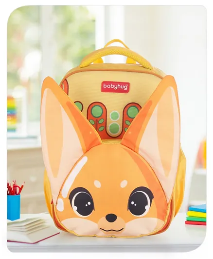 Babyhug Fox Orange School Backpack - 16', Anti-Sweat Cushion Straps, Lightweight, Spacious for Ages 5+