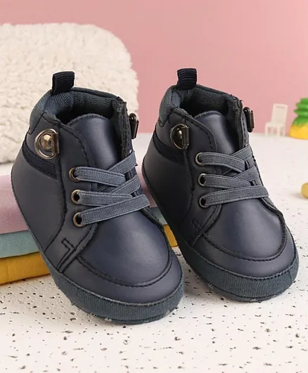 Babyoye Lace Up Closure Solid Color Booties - Navy Blue