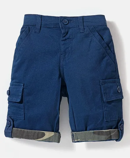 Babyhug Cotton Knee Length Stretchable Jamaican Solid- Blue