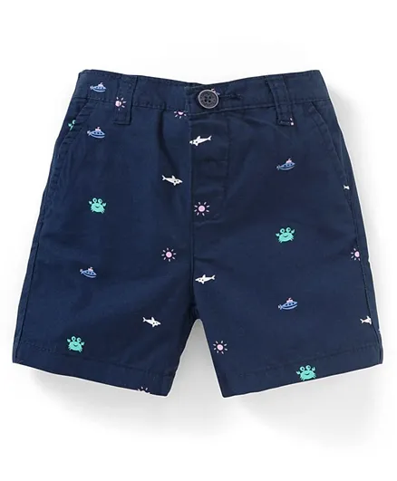 Babyhug 100% Cotton Woven Knee Length Shorts With Sea Life Print - Blue