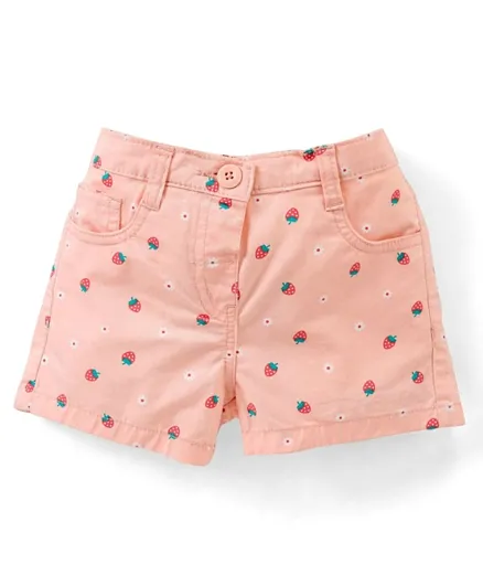 Babyhug Cotton Knee Length Stretchable Shorts Strawberry Print - Peach