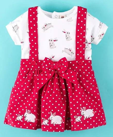 ToffyHouse Short Sleeves Top & Corduroy Skirt Set Polka Dot Pattern - White & Red