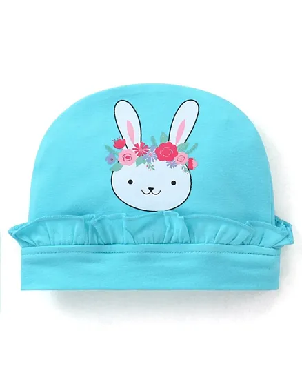 بيبي هاغ قبعة قطنية بنقشة الأرنب مع تفاصيل الكشكشة - أزرق
