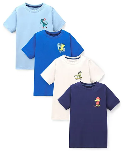 Primo Gino 100% Cotton Half Sleeves T-Shirt Dino Print Pack Of 4- Blue & White
