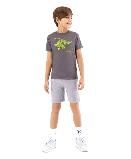Primo Gino 100% Cotton Half Sleeves T-Shirt & Shorts Set Dino Print- Grey