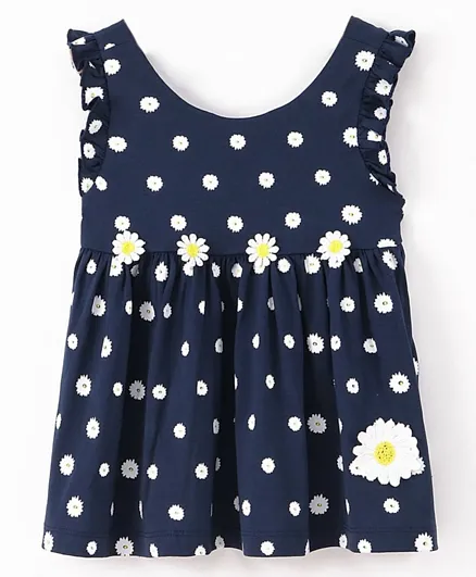 ToffyHouse Cotton Sleeveless Frock Floral Print- Navy Blue