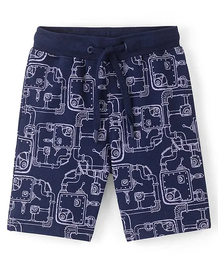 Pine Kids 100% Cotton Knee Length Machine Printed Shorts - Navy Blue