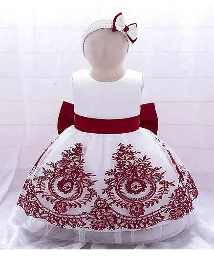 Kookie Kids Floral Embroidery Party Dress with Headband - Multicolor