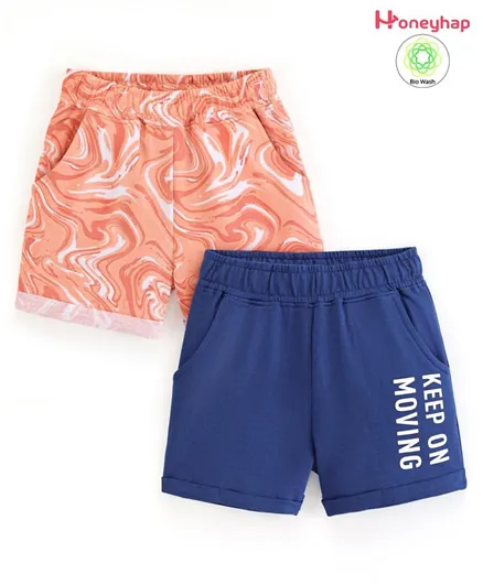 Honeyhap Premium 100% Cotton Looper Shorts With Bio Finish Abstract Print Pack Of 2 - Powder Puff & Limoges