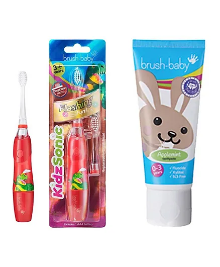 Brush-baby New KidzSonic Dinosaur Electric Toothbrush + Applemint Toothpaste 50mL