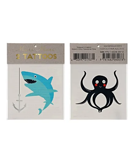 Meri Meri Sea Creatures Temporary Tattoos Pack of 2 - Blue and Black