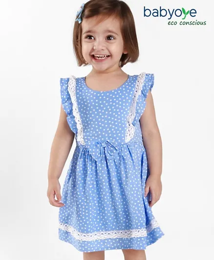 بيبي اوي فستان قطن صديق للبيئة بدون أكمام مع أكمام قابلة للتركيب - أزرق