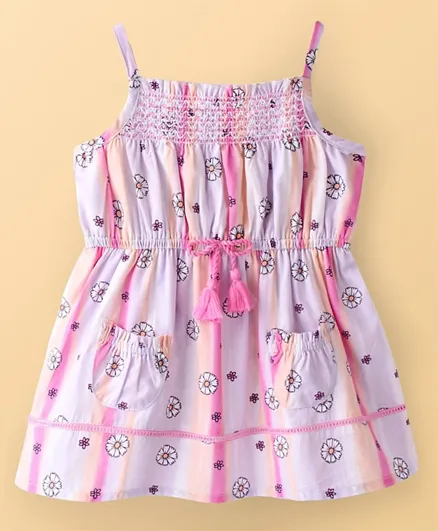 بيبي اوي فستان بدون أكمام مصنوع من القطن المستدام بطبعة زهور - وردي