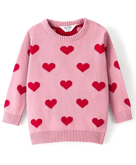 بونفينو سويتر بأكمام كاملة وتصميم قلب من القطن الخالص 100% - وردي