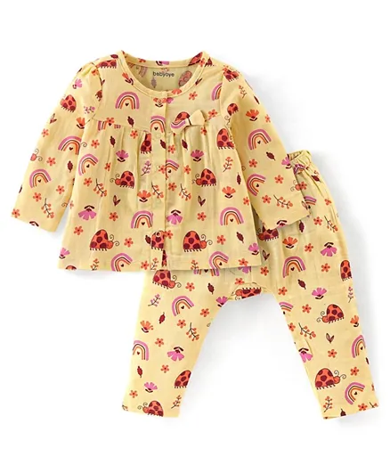 Babyhug 100% Cotton Muslin Full Sleeves Top With Rainbow Print & Lounge Pants/Co-ord Set - Pink