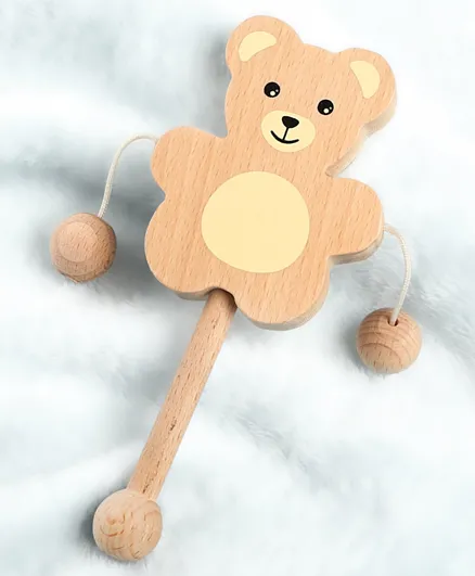 Babyhug Montessori Wooden Baby Rattle Toy - Beige