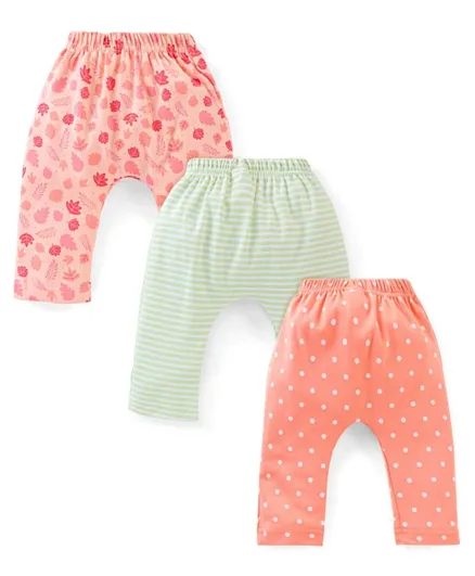Babyhug Cotton Diaper Pants Striped & Printed Pack of 3 - Peach Blue & Pink