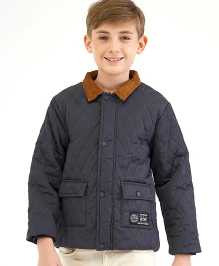 Primo Gino Full Sleeves Quilted Jacket Solid Colour Pattern - Navy Blue
