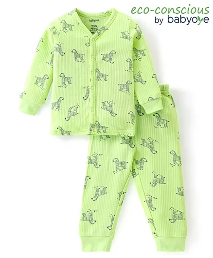 مجموعة الملابس الداخلية الحرارية بنقشة الزيبرا ذات الأكمام الطويلة من خليط القطن مع المودال من بيبي اوي - أخضر