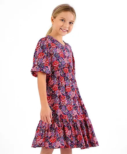 Primo Gino Woven Threeforth Sleeve Frock With Floral Print- Pink ...